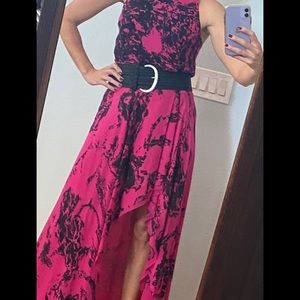 Halston Heritage hi/lo long fuchsia silk dress